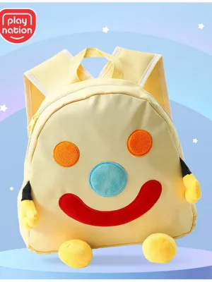 Play Nation Smile Print Soft Toy Bag1 Main CompartmentLong lasting and Durable Zippers For School Travel and OutdoorsYellow 11inches