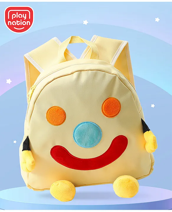 Play Nation Smile Print Soft Toy Bag1 Main CompartmentLong lasting and Durable Zippers For School Travel and OutdoorsYellow 11inches