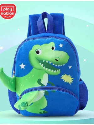 Play Nation Dino Soft Bag1 Main Compartment 1 Front PocketLong lasting and Durable Zippers For School Travel and OutdoorsBlue 11inches