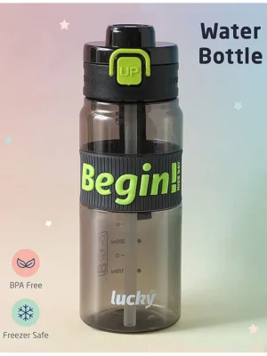 Begin Nice Day Sports Water BottleBPA FreeLeak ResistantFreezer Safe 710 mlPerfect for School Kids & OutdoorsBlack