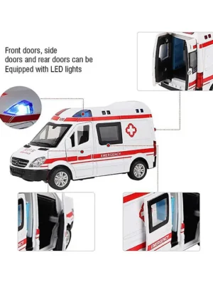 SANJARY Sanjary DieCast Ambulance Toy Car with Light & Siren Sound Effects Friction Powered Wheels & Led Lights Color Design May Vary