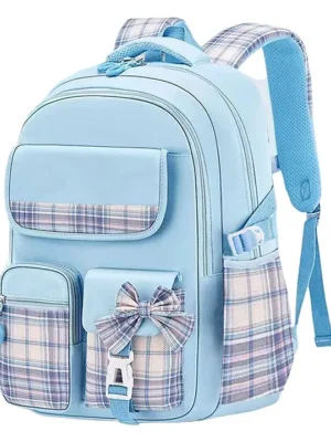 Bunie Large Capacity School Backpack for Girls with Multiple Pockets Sky Blue 15 Inch