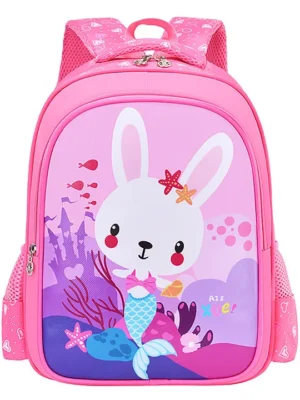 SYGA Kids BackpackCute Cartoon Design School Bag Suitable for Elementary School Student Rabbit Fish Pink Height 14.9 Inch