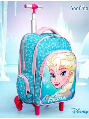 Bonfino Disney Frozen Theme School Backpack2 Main Compartments 1 Front Pocket & 1 Side Pocket 1 side Bottle PocketWater ResistantLong lasting and Durable Zippers Comfortable back cushioning For School Travel and OutdoorsBlue 16 inches (Co