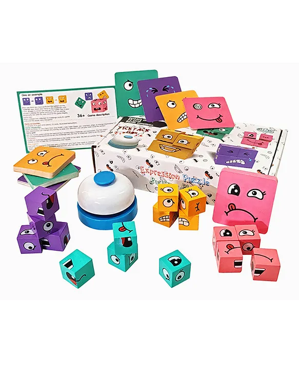 Sanjary Wooden Emoji Cube face Changing Expression Cube Matching Puzzle for Kids color design may vary