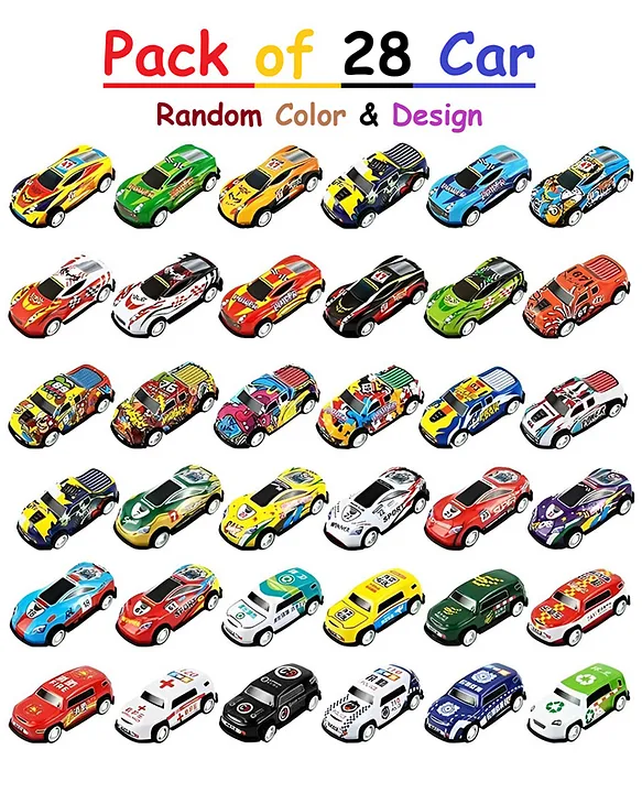 ADKD Friction Powered Mini Metal Pull Back Cars for Kids Gift for Collectors & Kids Pack of Random 28 Car (Model Color & Design May Vary)