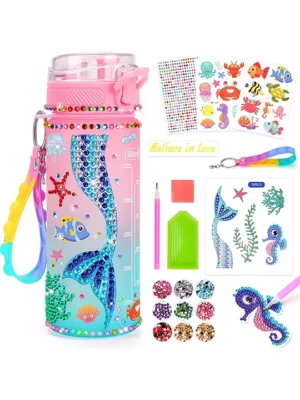 Decorate Your Own Water Bottle Kits for Girls Age Mermaid Painting Crafts Fun Arts and Crafts Gifts Toys 600 ml
