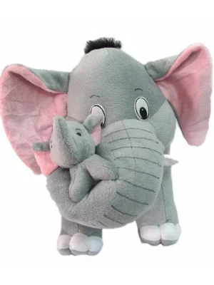 Mother Elephant with Single Baby Soft Stuffed Plush Animal Toy for Kids Boys & Girls (Length 41 cm Color: Light Grey)