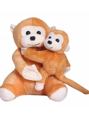 Mother Monkey with Baby Monkey Soft Stuffed Animal Plush Toy for Girls Boys Baby and Kids (Height 28 cm Color: Light Brown)