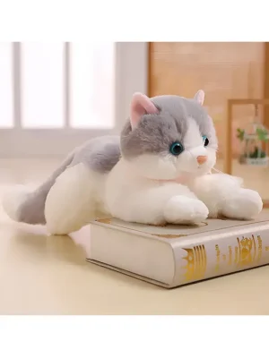 Cat Soft Stuffed Plush Animal Toy for Kids Birthday Gifts (Length 30 cm Color: White and Grey)