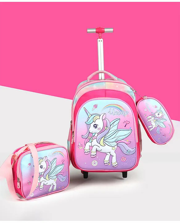 Novex NOVEX Unicorn 17" Kids Backpack Trolley Bag with Lunch Box Bag & Stationary Pouch / School Bag