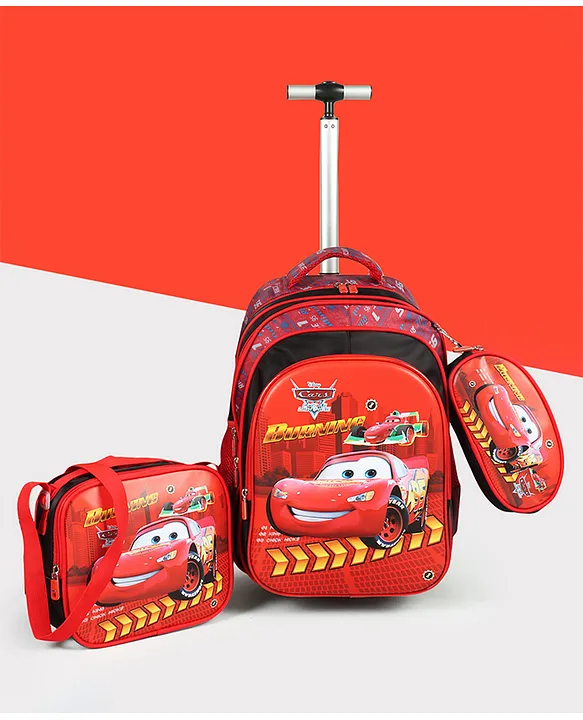 Novex NOVEX Disney Cars 17" Kids Backpack Trolley Bag with Lunch Box Bag & Stationary Pouch / School Bag