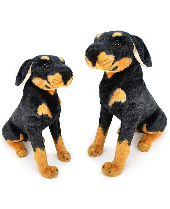 Rottweiler Dog Mother with Baby Laying Soft Stuffed Plush Animal Toy for Kids (Length 39 cm Color: Brown and Black)