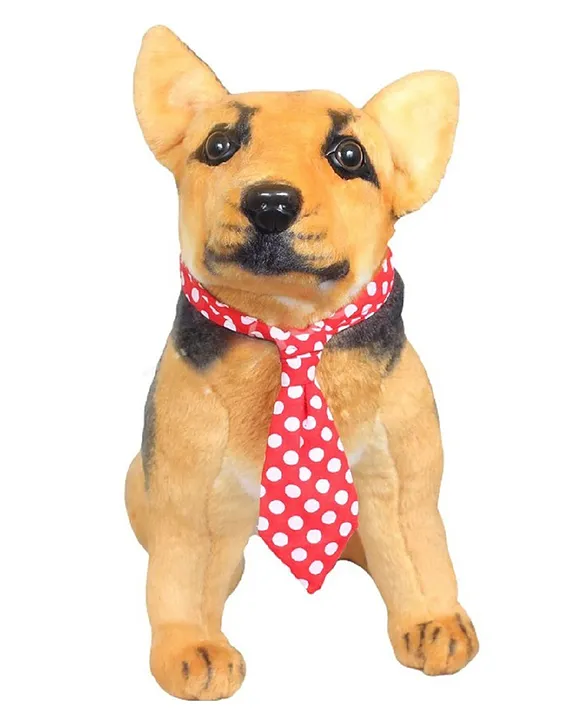 Soft Stuffed Plush Animal Sitting German Shephard Dog Wearing Muffler Toy for Kids Boys & Girls (Color: Brown Height 30 cm)