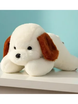 Adroable Lying Dog Stuffed Soft Plush Animal Toy for Kids Baby Boys & Girls Birthday Gift (Color: White Length 28 cm)