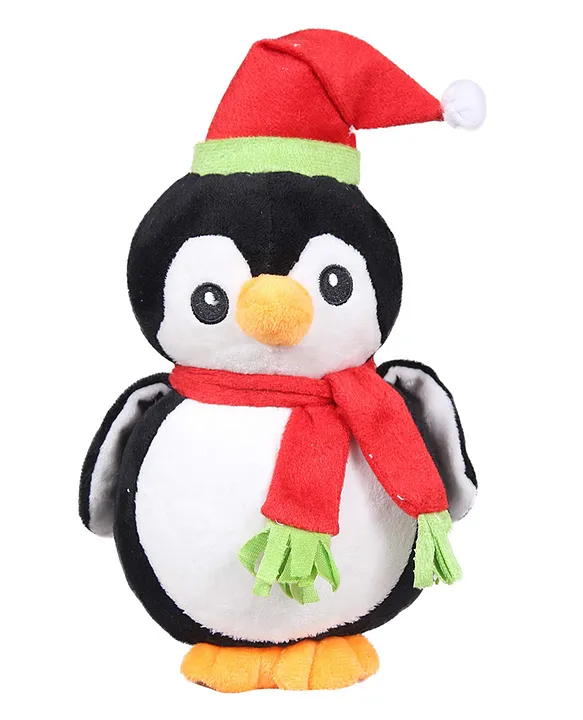 Christmas Penguin with Santa Cap & Muffler Plush Animal Soft Stuffed Toy for Kids Boys & Girls (Color: Black Size: 18 cm)