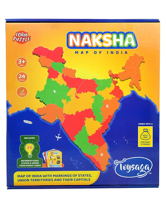 NakshaMap of India36 Informational States & UTS Trump Flash CardsQuiz GameIndia Map Foam Puzzle Jigsaw for Ages 3+Kids Educational Learning ToyGift for Boys & Girls 24 Pieces