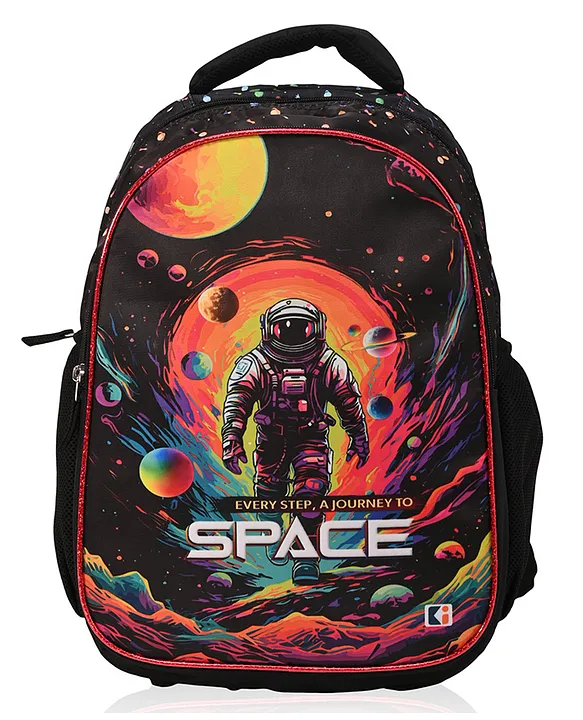 Kuber Industries SchoolCollege Bag Journey To Space Backpack for Boys and Girls 1 Compartment Travel Backpack Water Resistant Bookbag Bag for Daily Routine Laptop Bag Large Black Height 17 Inch