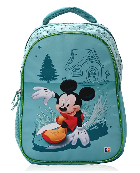 Kuber Industries SchoolCollege Bag Disney Surf Mickey Backpack for Boys and Girls 1 Compartment Backpack for Travel Water Resistant Bookbag Bag for Daily Routine Large Sea GreenHeight 17 Inch