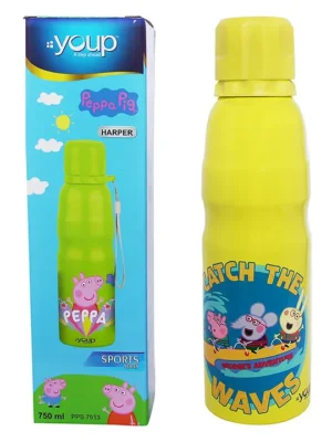 Stainless steel yellow color Peppa Pig kids water bottle HARPER 750 ml
