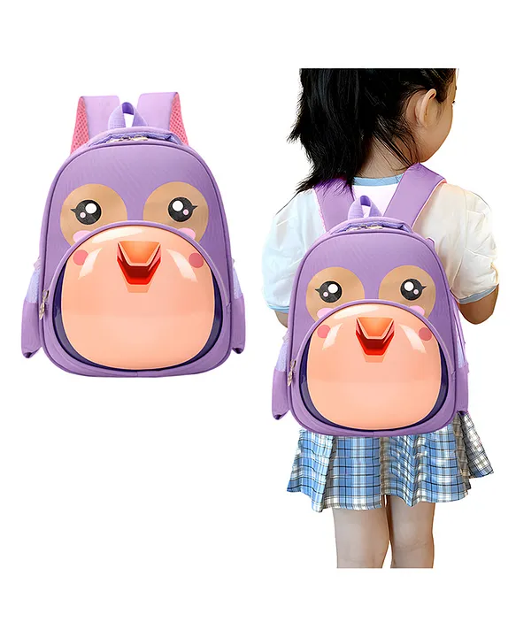 Bembika School Bag The Perfect Children Backpack and School Bags For Kids Compact Stylish Backpack For Kids ExceptionalQuality Kids Kindergarten Backpack and Travel Backpack (PenguinPurple) Height 11 Inches
