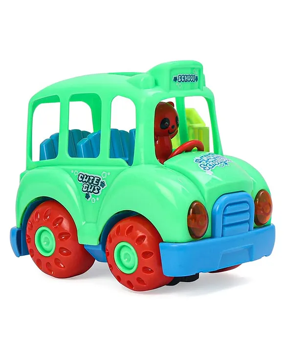 KIDS FUN Toys Battery Operated School Bus Toy with Moving Wheel Light & Sound Light Green
