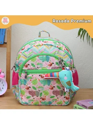 Rosada Pink Hippo Light Weight Durable School Bag with Comfortable Cushion Padding Waterproof Trendy and Spacious Kids Backpack Unisex Stylish Bag for Kids Boys and Girls Medium (14 Inches)