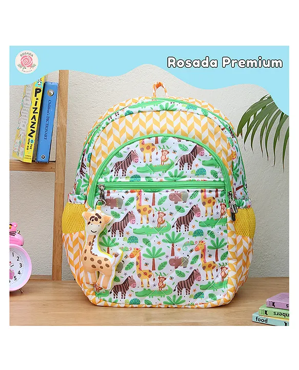 Rosada Giraffe Light Weight Durable School Bag with Comfortable Cushion Padding Waterproof Trendy and Spacious Kids Backpack Unisex Stylish Bag for Kids Boys and Girls Large (17 Inches)