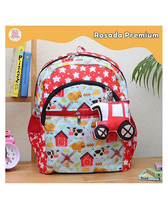 Rosada Farm Animal Light Weight Durable School Bag with Comfortable Cushion Padding Waterproof Trendy and Spacious Kids Backpack Unisex Stylish Bag for Kids Boys and Girls Large (17 Inches)