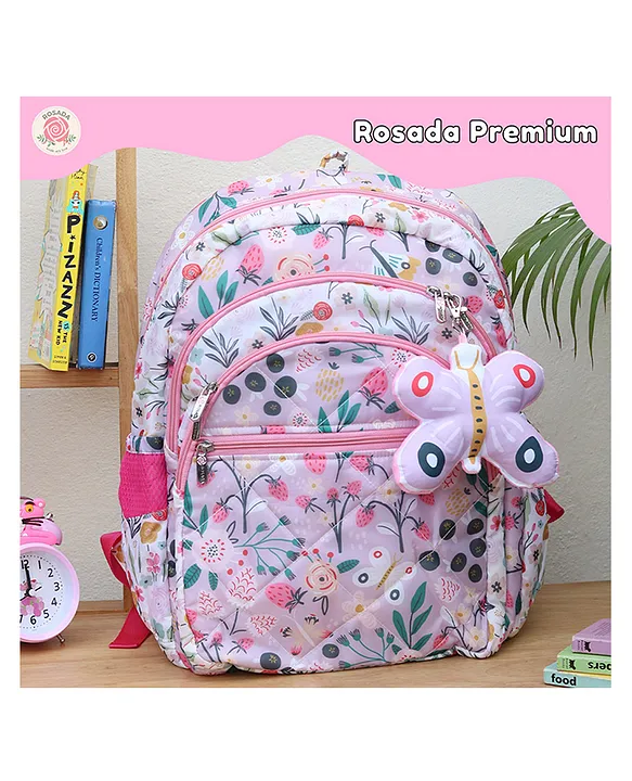 Rosada Lilac Garden Light Weight Durable School Bag with Comfortable Cushion Padding Waterproof Trendy and Spacious Kids Backpack Unisex Stylish Bag for Kids Boys and Girls Small (11 Inches)
