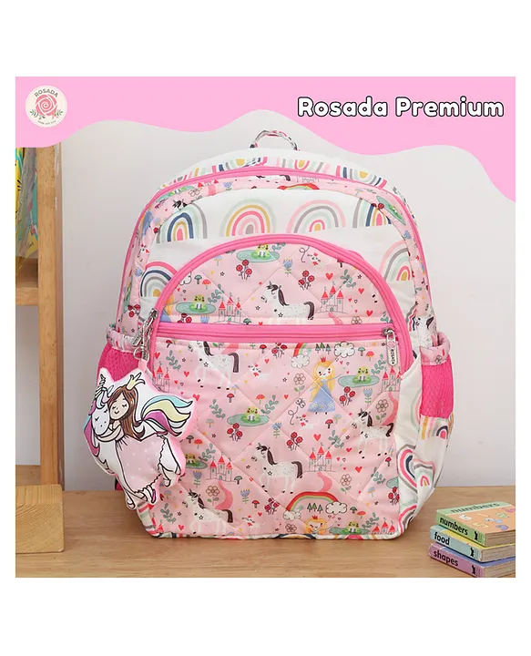 Rosada Princess Light Weight Durable School Bag with Comfortable Cushion Padding Waterproof Trendy and Spacious Kids Backpack Unisex Stylish Bag for Kids Boys and Girls Medium (Height 14 Inches)