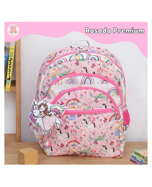 Rosada Princess Light Weight Durable School Bag with Comfortable Cushion Padding Waterproof Trendy and Spacious Kids Backpack Unisex Stylish Bag for Kids Boys and Girls Large (Height 17 Inches)