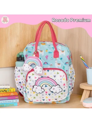 Rosada Blue Llama Light Weight Durable Box Backpack for School with Comfortable Cushion Padding and Handle Waterproof Trendy and Spacious Kids Backpack Unisex Stylish Bag for Kids Boys and Girls Height 12 Inches