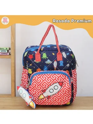 Rosada Space Light Weight Durable Box Backpack for School with Comfortable Cushion Padding and Handle Waterproof Trendy and Spacious Kids Backpack Unisex Stylish Bag for Kids Boys and Girls Height 12 Inches