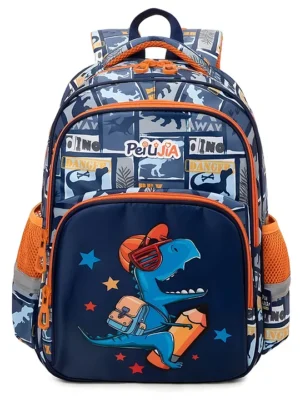SCHOOLISH Schoolish Dinosaur Theme School Bag for Kids Large Capacity Kids School Bag Shoulder Bag With Pencil Pouch Picnic Bag Pack of 1 Multicolor 14 Inch