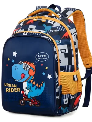 SCHOOLISH Schoolish Dino Theme School Bag for Boys and Girls Zippered /padded and Adjustable Shoulder Strap Lightweight Children's Travel Bag Pack of 1 Multicolor 14 Inch