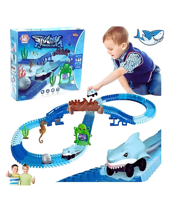 YAMAMA Shark Race Track Car Toys For Kids Educational Learning Track Set Sea Ocean Animal Track Set 148 Pcs Multicolor