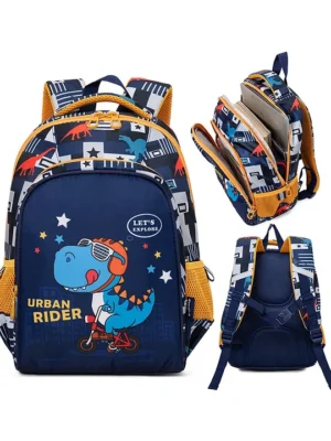 SANJARY Dino Design & Comfortable Shoulder School Backpack for Kids color design may vary Height 14 Inches