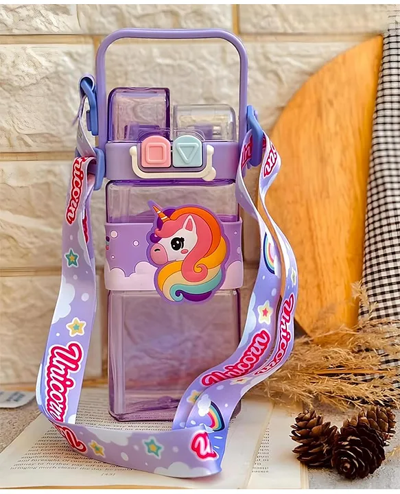Sanjary 520 ml Cartoon design Dual Sipper in 1 Water bottle with Handle for kids color design may vary