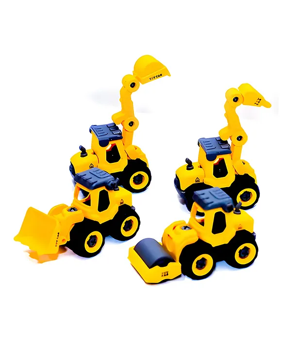 NEGOCIO JCB Pouch Construction Vehicle Set with 4 DIY Take Apart Toys 1 Screwdriver Tool for Boys and Toddlers PACK OF 1 COLOR MAY VARY