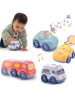 Kidology PullBack Toy Cars for Toddlers 4Pack with Light & Sound Includes Baby Play Mat Perfect Boys & Girls