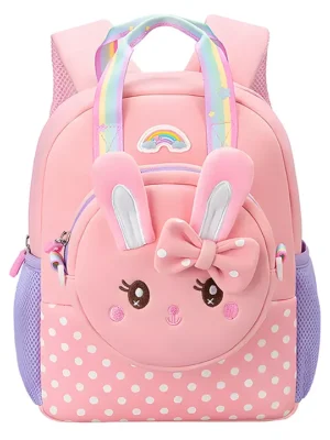 SCHOOLISH Cute 3D Rabbit Design Backpack for Kids with Detachable Front Pocket That Converts to Side Bag with Strap Perfect Accessory for School & Travel for Kids PACK OF 1 COLOR MAY VARY Height 10 Inches