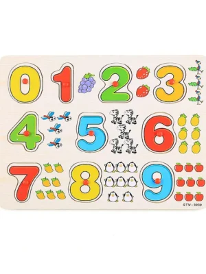 Number Learning Wooden Board with Knobs for Kids 0 To 9 Multicolor
