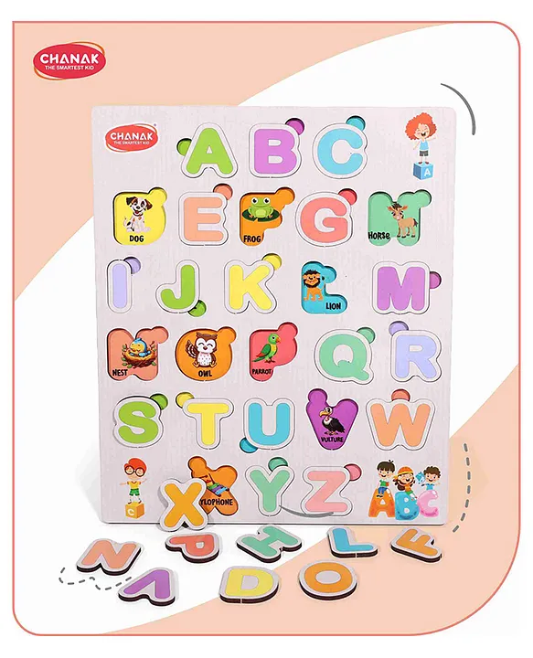 Wooden Alphabet Puzzle With Picture Educational Alphabet Board for Kids Educational Montessori Learning Puzzle for Toddlers & Preschoolers Nursery and Kindergarten Age Above 2+ Years