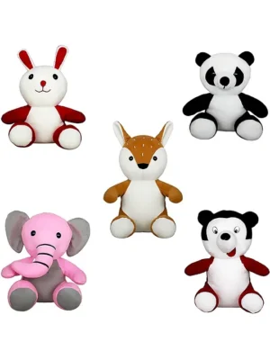 TOYS Plush Animal Toys Collection 5Piece Set Elephant Mouse Fox Panda and Bear Soft Stuffed Animals Height 15 cm