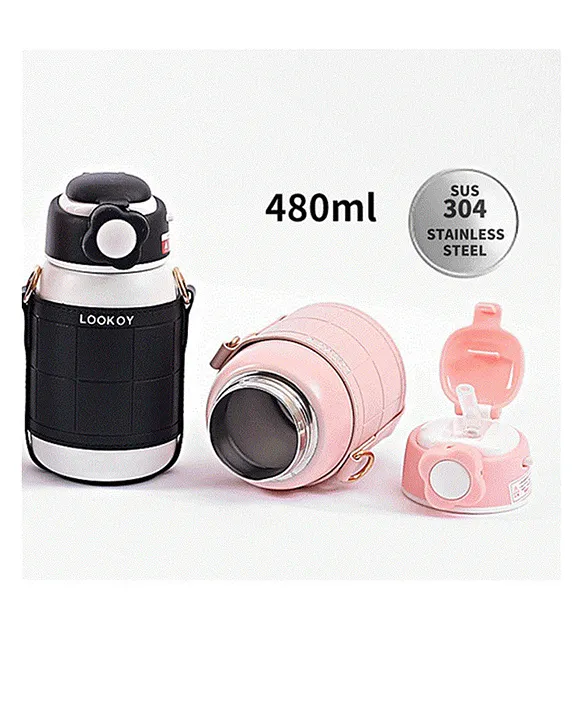Pearl Stainless Steel Waterbottle With Attachable Strap 480ml Bottle Color Design May Vary