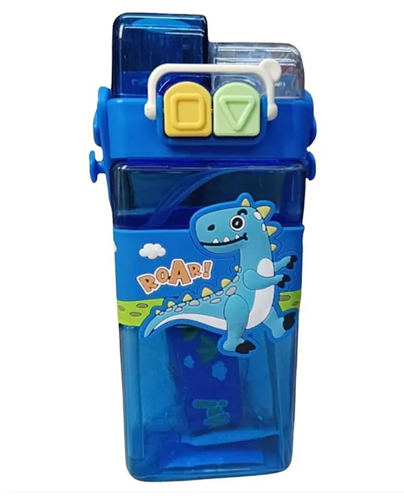 Water Bottles For Kids Cute Dino Animal Design Double Straw Sipper Water Bottle For Kids With Handle LeakProof BPAFree School And Travel Friendly Bottle For Kids 520 ml Multicolor