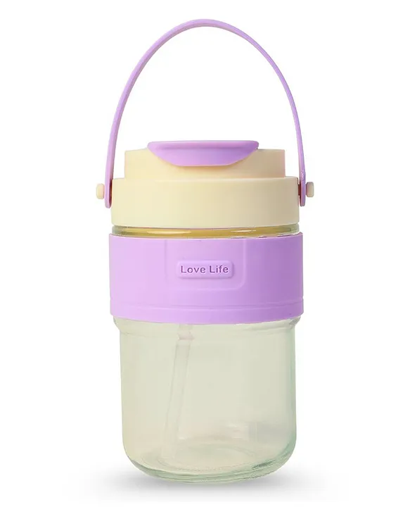 Snap Lock Silicone Sleeve Glass Sipper Bottle with inbuilt Straw and Carry along Handle 1pc 500ml Color May Vary