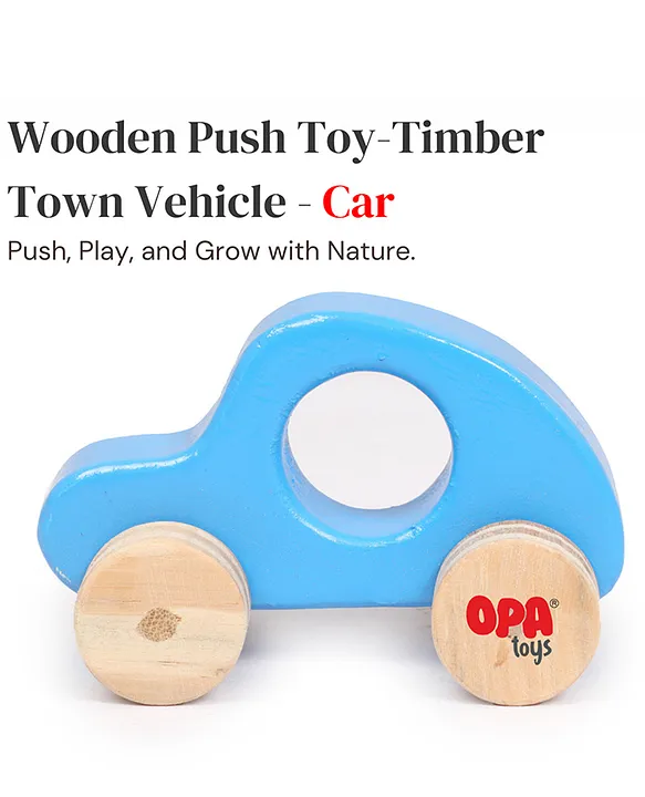 OPA Toys OpaToys Premium Wooden Push & Pull Toy Timber Town Racing Vehicle Blue Car EcoFriendly Fun for Little Racers