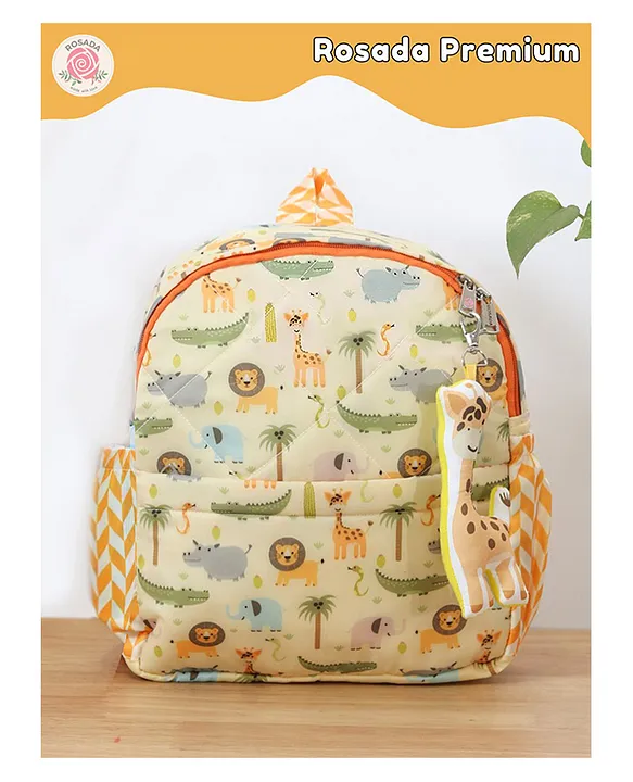Rosada Animal Printed Backpack for Kids With Matching Keychain hanging Waterproof Trendy and Spacious Kids Backpack Stylish Bag for Kids Small(10 Inches)